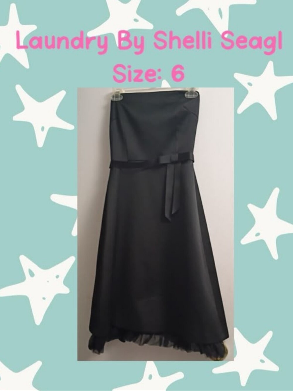 Laundry By Shelli Segal Strapless Black A-Line Dress with Waist Bow